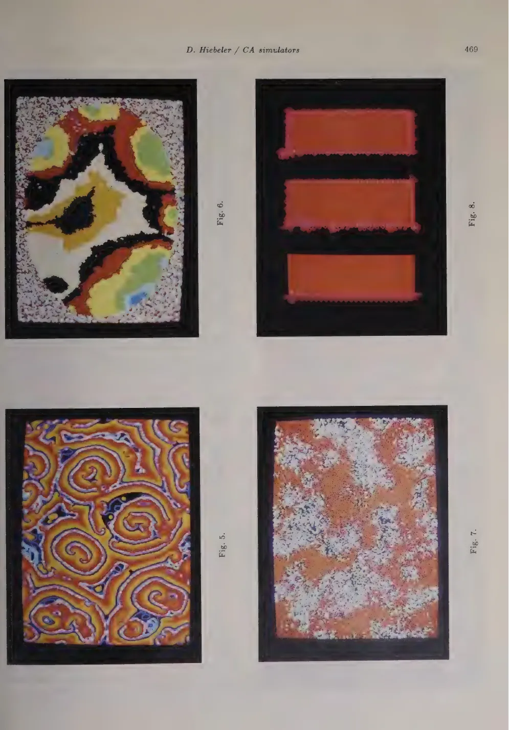 Primary-source scan of the second CA Lab color-plate page from D. Hiebeler's CA simulators article.