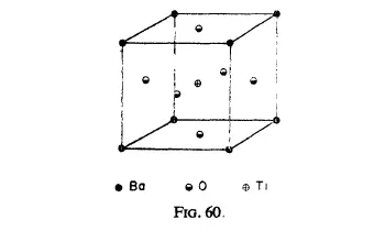 Primary-source scan of Fig. 60 from Landau and Lifshitz's Statistical Physics, showing the cubic BaTiO3 unit cell.